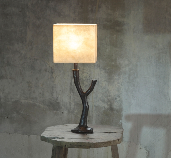 Beautiful cast bronze table lamp, Branch Table Lamp, commissioned by Adam Lay Studio for yacht Inukshuk, shown at Monaco Yacht Show September 2103,  made by sculptor Hannah Woodhouse