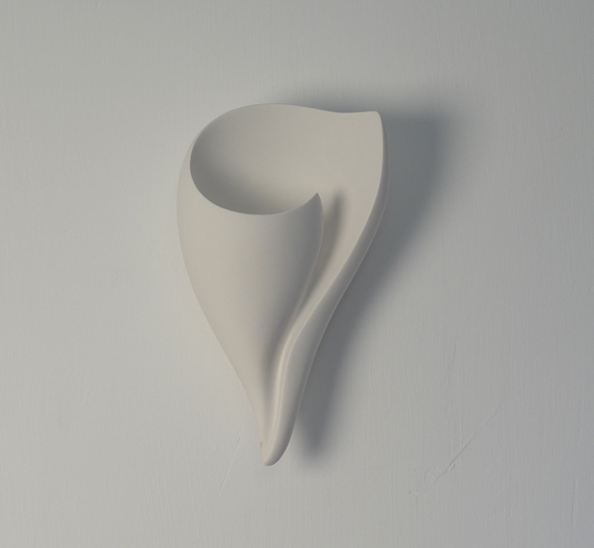 Sumptuous silky plaster shell wall light, delicate shell shaped wall applique hand sculpted in white plaster by artist and lamp maker Hannah Woodhouse