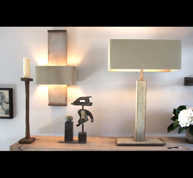 Chunky Extra Tall Candlestick in bronze, Nuit de Chine Wall Light & Oyster Bed Man